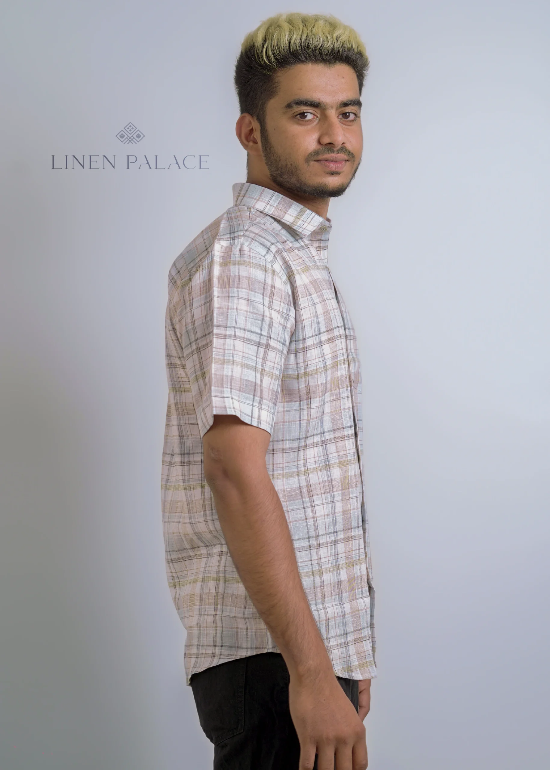 PURE LINEN BURNT UMBER CHECK MEN'S SHIRT - Image 6