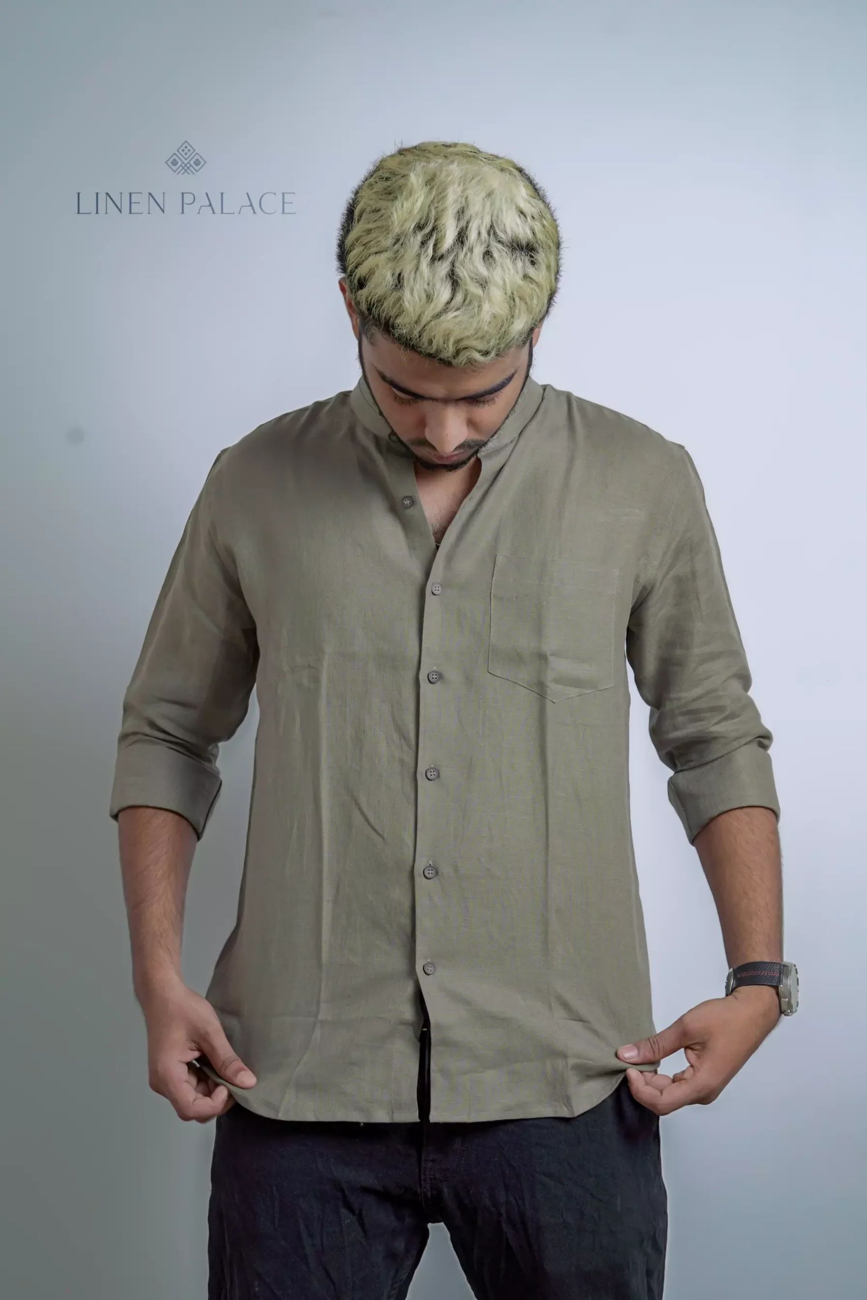 PURE LINEN GREY PLAIN MEN'S SHIRT - Image 2